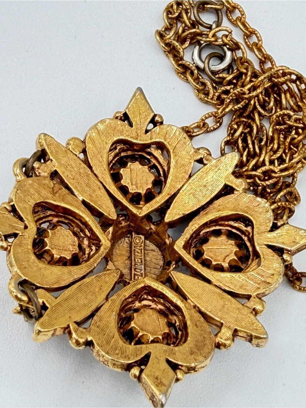 Florenza Vintage 40s-70s Victorian Revival Maltese Cross & Heart necklace - Picture 4 of 6